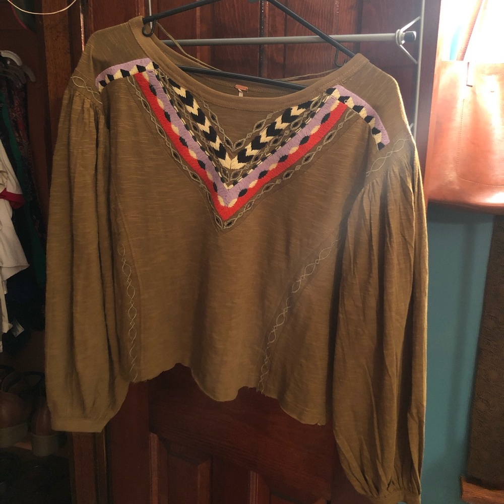 Long Sleeve Embroidered Free People Top